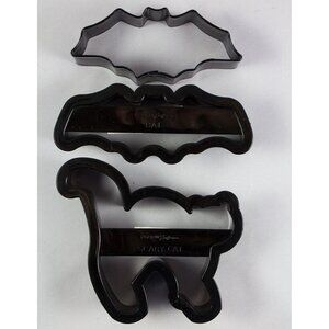 Lot of 2 Fox Run Black Halloween Cookie Cutters Cat & Bat + 1 Metal Bat Cutter